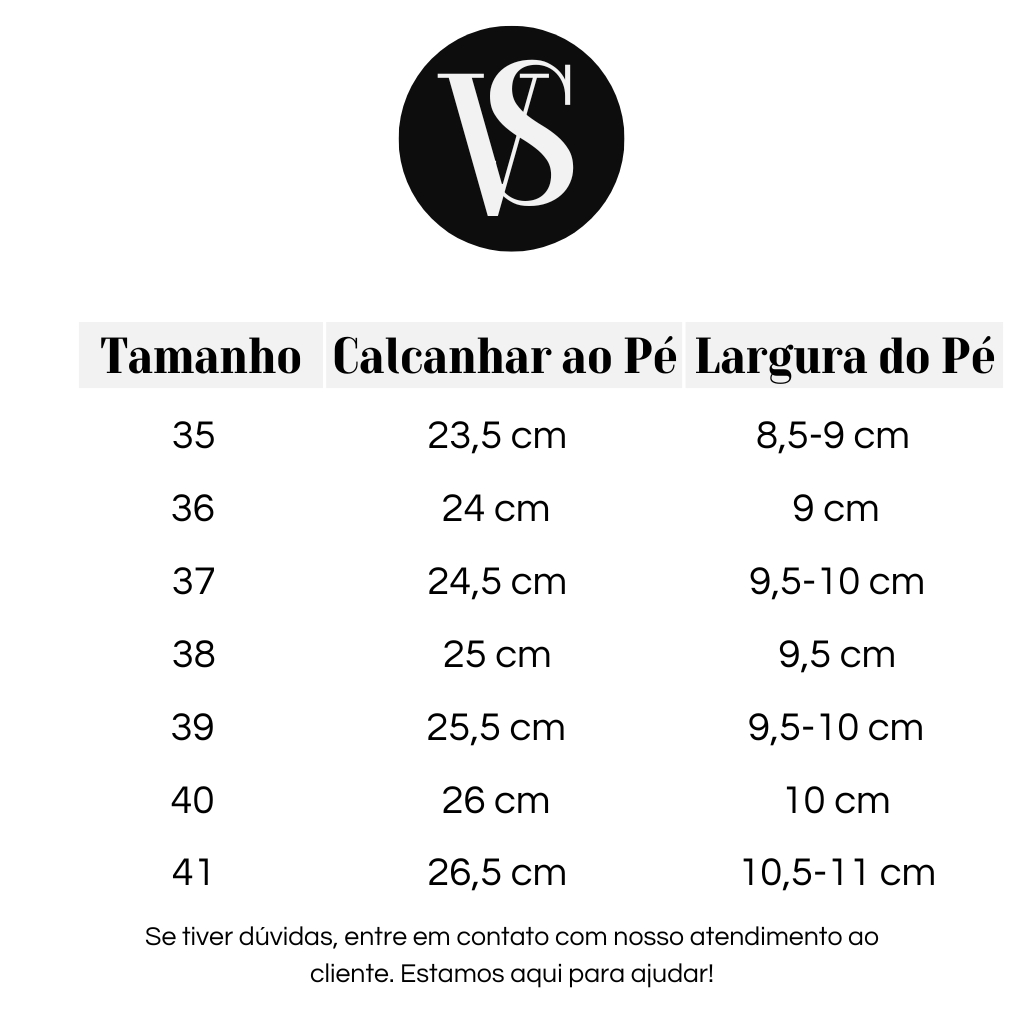 Bota Tabela de Medidas 